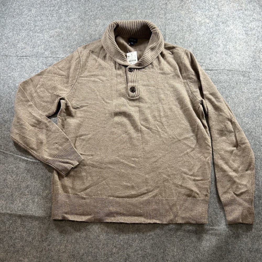 J. Crew Sweater Men's Medium Shawl Collar Lambswool Pullover Brown Button - Picture 5 of 9
